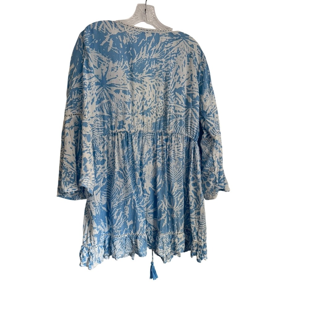 Blue Island Womens Light Blue Tropical Print Bell Sleeve Kimono Cover Up Large - Picture 4 of 10